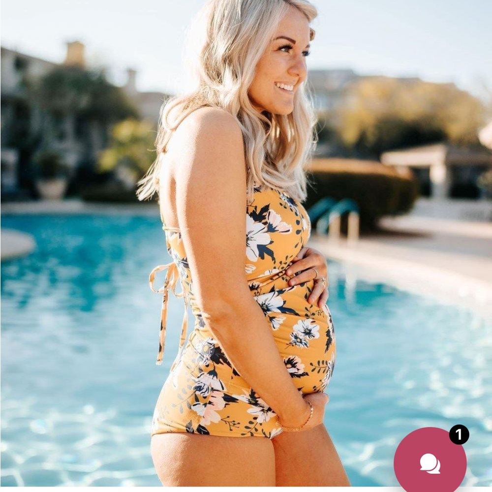 Senita Athletics Maternity Tankini Top and Swim Bottoms- Wild Honey